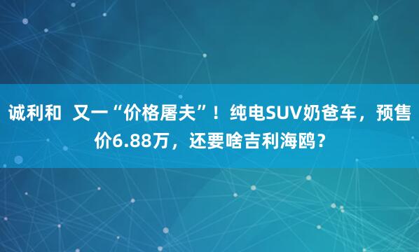 诚利和  又一“价格屠夫”！纯电SUV奶爸车，预售价6.88万，还要啥吉利海鸥？
